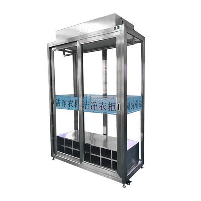 Glasschone kast met HEPA-filtratie en capaciteit van 25 personen voor ISO 14644-conforme opslag van kledingstukken van roestvrij staal
