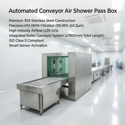 Geïntegreerde luchtdouche met dubbele HEPA-filters en 304 roestvrijstalen frame voor ISO 14644 & GMP-compliant Cleanroom Transfer System