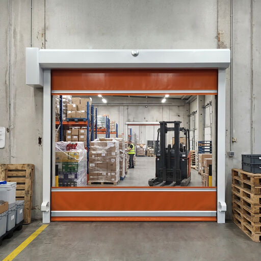 Windbestendige hoge snelheid oproldeur met radarsensor en 0,8 mm PVC-gordijn voor industriële installaties